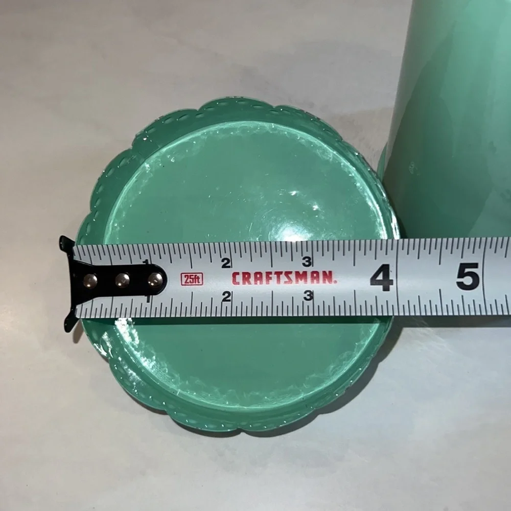 Mint green pastel green dainty metal canister with lid & lid holder 5.25” tall​​ - Picture 5 of 7